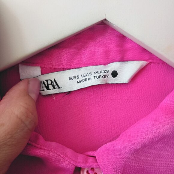 ZARA Hot Pink Button-Down Blouse Long Sleeve Satin Look - Size S - Picture 4 of 5